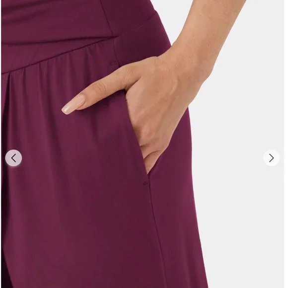 NWT: High Waisted Twisted Side Pocket Palazzo Flowy Split Wide Leg Pants Size M - Picture 6 of 7